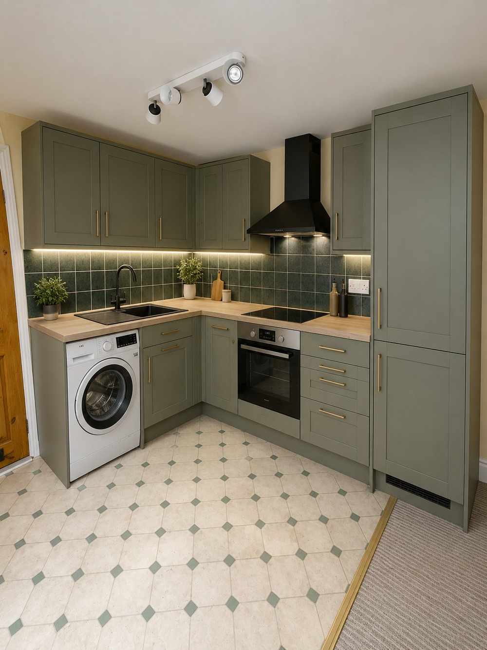Kitchen renovation completed in York by RW Builders - sage green shaker units